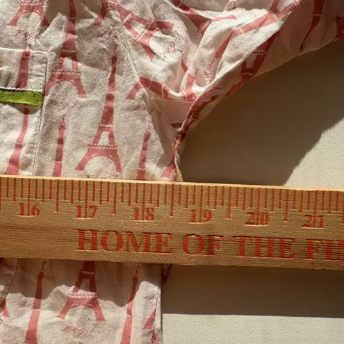 Rock Flower Paper Eiffel Tower Pajama Nightshirt Sleep Shirt Cotton Pink Green S White