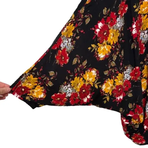 Time and Tru Fall Floral Print Dolman Sleeve Open Front Kimono Rayon Size OS Red