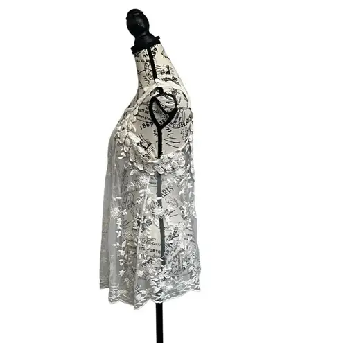 G Collection Womens Beige Lace Crochet Tunic Coverup Boho Sheer Y2k Blouse L White Size L