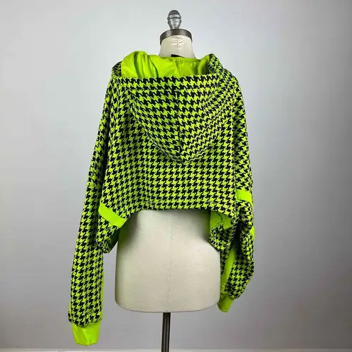 Ivy Park  x Adidas Solar Green Houndstooth Cropped Long Sleeve Hoodie Size Large