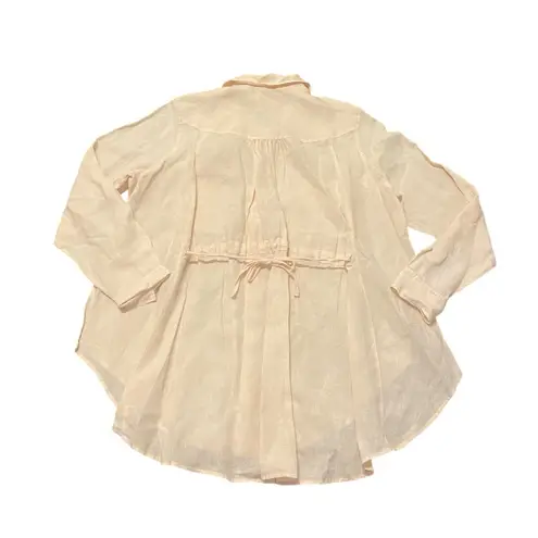 Soft Surroundings XL Peachy Pink 100% Linen Shirt Top Tunic Tie Back Pockets