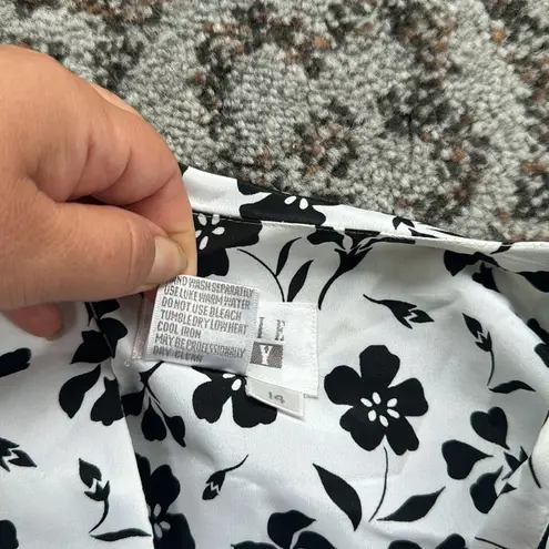 Leslie Fay Floral Wrap Top White Black 14