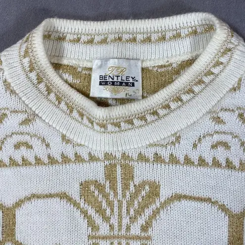 Vintage TR Bentley Womans XL Sweater White Gold Shimmer Tribal Print Tunic Retro