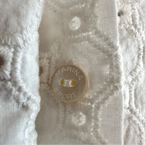 Marina Sport Oversized White Eyelet Boxy Button Up Dolman Sleeve Shirt Size 14