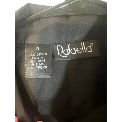 Rafaella Black Long Sleeve Collared Ruffle Front Button Down Blouse Women Sz 8