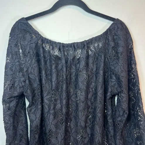 J. VALDI Womens Floral Crochet Lace Tunic Swim Cover Up Dress Black NEW Sz Large