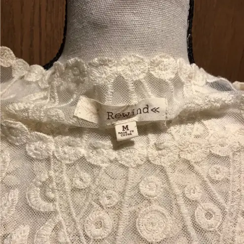 Rewind Sheer Crochet Lace Floral Embroidered Long Sleeve Blouse Scallop Trim