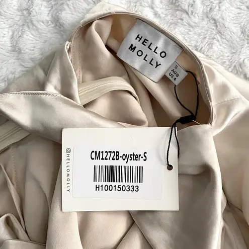 Hello Molly NEW  Oyster Cream Heavy Heart Halter Satin Open Back Mini Dress S