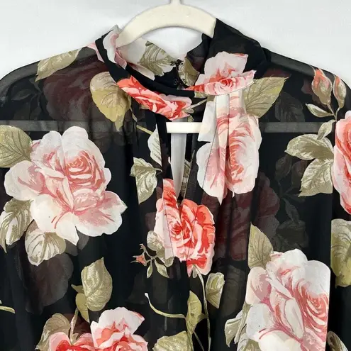 Soho Jeans New York & Company Floral Keyhole Sheer Wrap Blouse Large