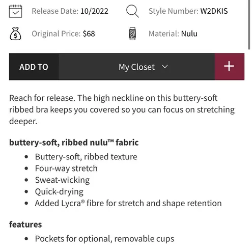 Lululemon  Ribbed Nulu High-Neck Yoga Bra
Tidewater Teal