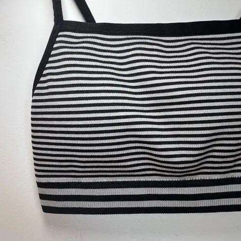 Colsie Women's Ribbed Bralette Striped Black Gray Padded Bra Keyhole Back Small