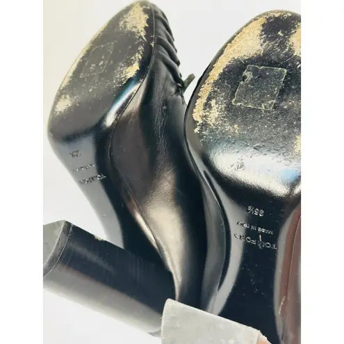 Tom Ford Black Leather Fringe Lace-Up Ankle Boots Size 35.5 Block Heel Booties