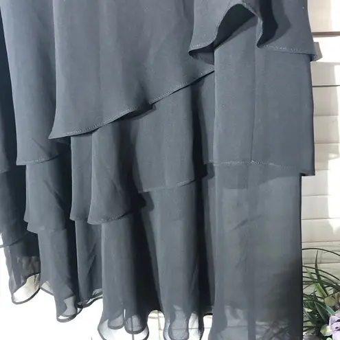 Jeanne Alexander Black Chiffon Tiered Midi Skirt Lace Hem M Size M