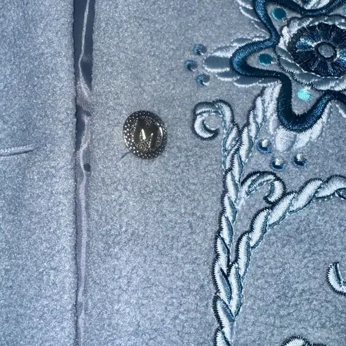 Bob Mackie Fleece Jacket Size 2XL Blue Floral Embroidery