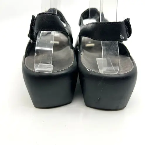 Mephisto Mobils Black Leather Wedge Sandals Women's 7 US