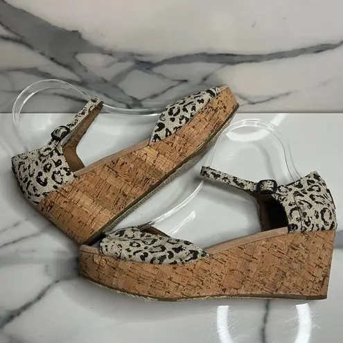Toms  Women's Brown Black Leopard Canvas Espadrille Wedge Marisol Sandals Sz 8.5