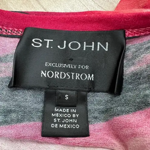 St. John Nordstrom Brush Striped Long Sleeve Top Red White Black Size Small