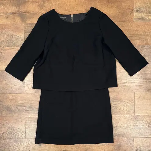 Lafayette 148 New York Back Zip Layered Black 100% Virgin Wool Dress Size 6