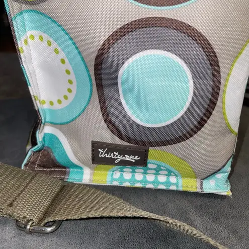 Thirty One Insulated Zip Cooler Picnic Bag Minty Chip Circles Adjustable Strap Brown
