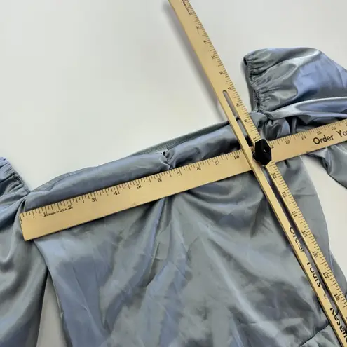 Zemeta Top Womens Small Blue Float Satin Ruffle Hem Crop Blouse Dolls Kill Blue