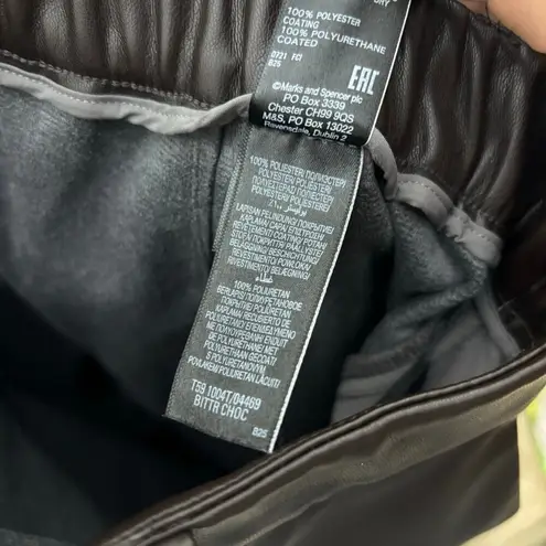 M&S Chocolate Brown Faux Leather Wide Leg Pants Women's Size 12 Regular