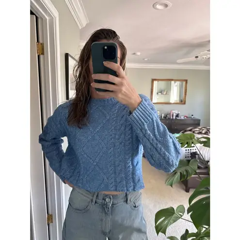Rachel Parcell Baby Blue Cable Knit Long Sleeve Crewneck Sweater size Small