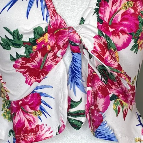 Hot Kiss Women's White Floral Long Sleeve Tie Knot Crop Peplum Top Blouse Small