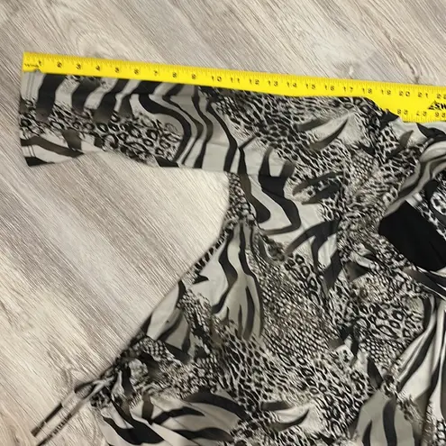 Isabella Rodriguez Tan Brown & Black Animal Print 3/4 Sleeve Ruched Sides Blouse