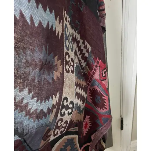 Quagga Open Front Draped Cardigan Shawl Boho Southwestern Aztec Print Fringe OS Size undefined