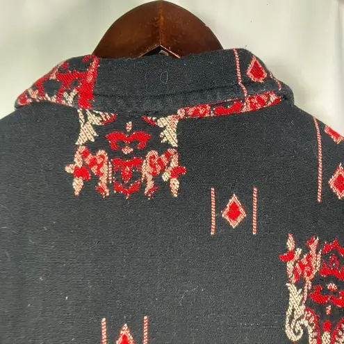 Vintage Chico's Design Large Black Red Embroidered Jacket India Cotton Rayon Size 2
