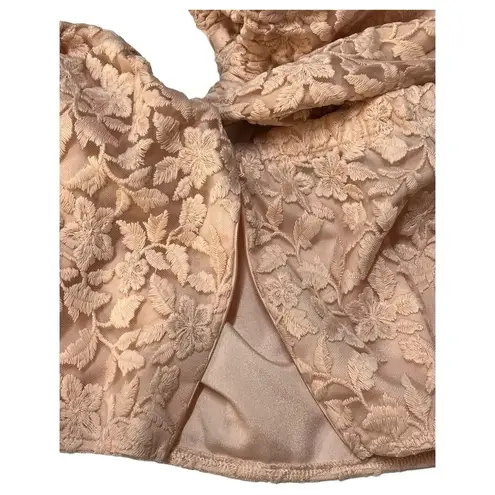 Eloquii Top Womens 22 Floral Lace Overlay Cropped Puff Sleeves Off Shoulder Pink