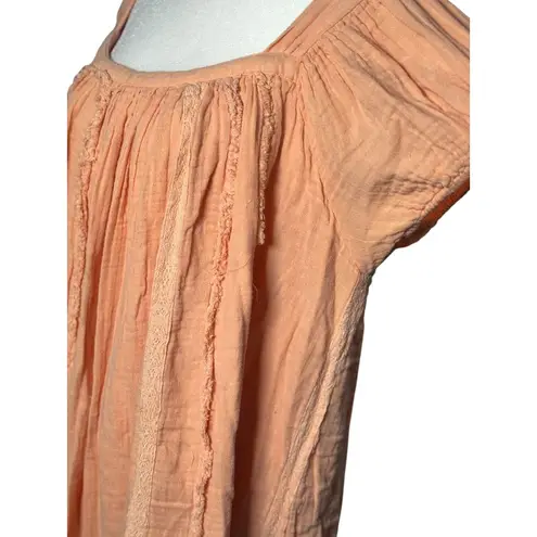 Free People  Womens M Peach Angel Mini Dress Babydoll 100% Cotton Boho Chic Gauze