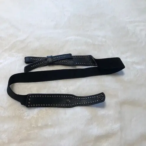 Black Skinny Elastic Belt Bow Studded Adjustable Twee O/S Excellent Condition