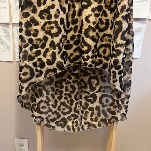 Buttons Leopard Print High Low Sleeveless Dress with