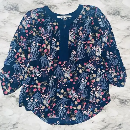 Collective Concepts Collective Concept Blouse Navy Floral Signed Sleeves Women S Cottagecore Summer