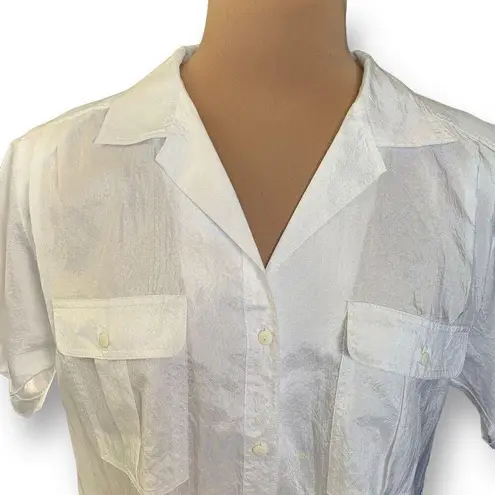 Vintage Elle’s Belles Button Down Shirt Short Sleeve White Sheer Collared Top Size 14