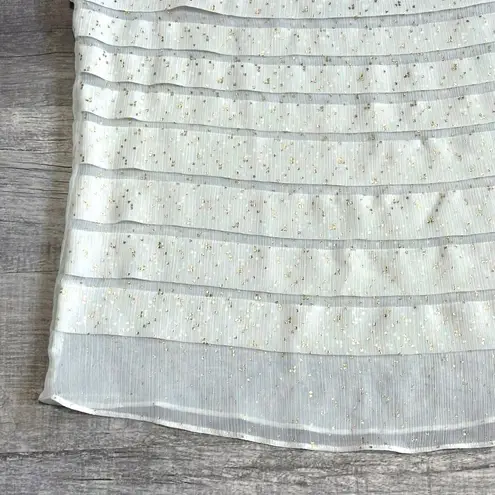 Loft Sleeveless Sheer Tiered Blouse Women M White Metallic Gold Flecked Tank Top