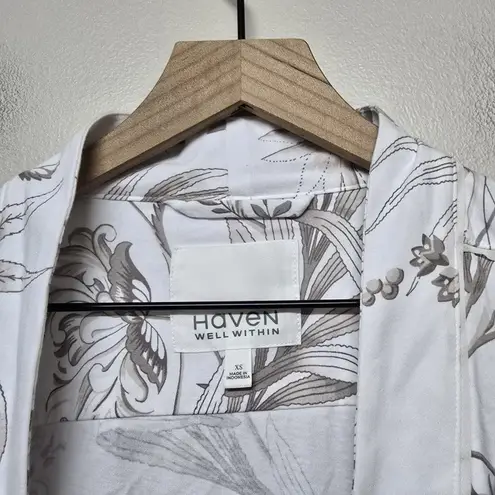 Haven Well Within Organic Cotton Jersey Tropical Toile Robe Matching Pants Sz XS White