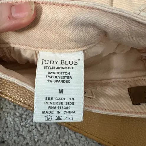 Judy Blue Denim Shorts Frayed Hem High Waist Peach Pink Medium