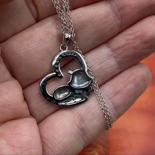 Raccoon In Heart Sterling Silver CZ Necklace Silver