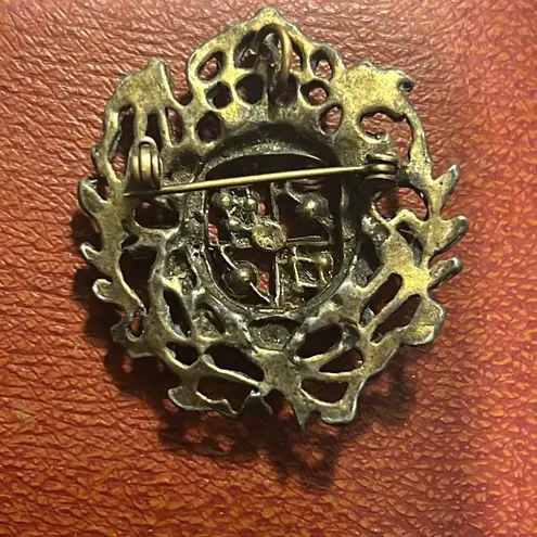 Antique Edwardian Coat of Arms Shield Crest Pink Garnet Emerald Pearls Brooch Red