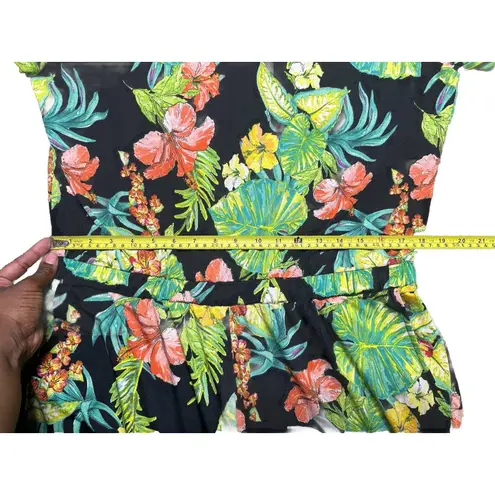 Signature Collection Plus Size Tropical Jumpsuit Women’s XL/16 Stretchy Wide Leg Vacation Resortwear