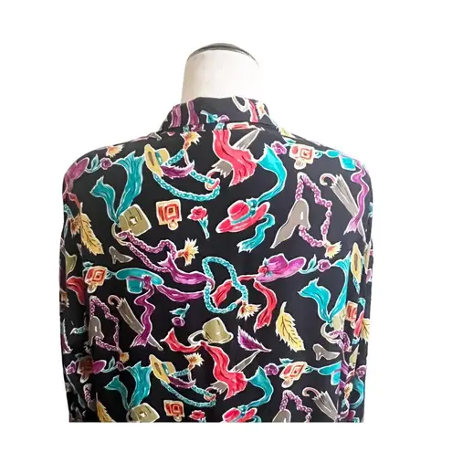 Diane Von Furstenburg Vintage Novelty Hats Feather Button Down Shirt XL Artsy Black
