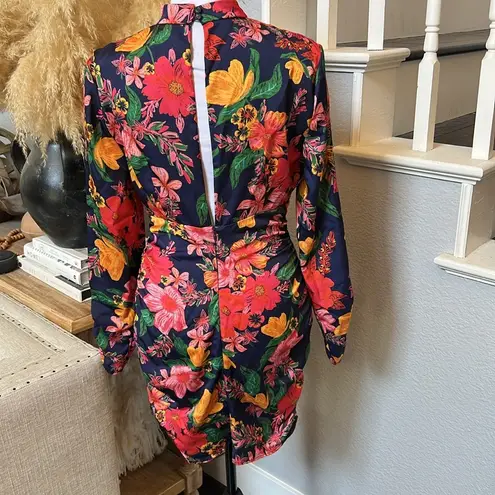 Finders Keepers Anthropologie Navy Floral Mini Ruched Dress Size 6