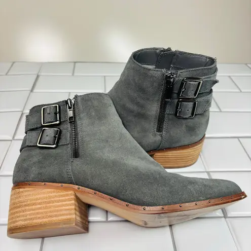Bleecker and Bond Gray Georgia Suede Zip up Ankle Heeled Boot