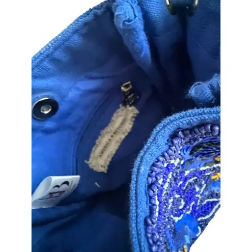 AMERICA & BEYOND Blue Beaded Floral Satchel Crossbody Bag