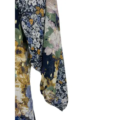Fig & Flower 1X Floral Patchwork Top Peasant Boho Sheer Lined 3/4 Sleeve
