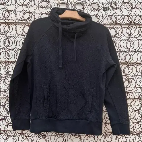 prAna black cowl neck hoodie sweatshirt with crochet lace overlay detail medium