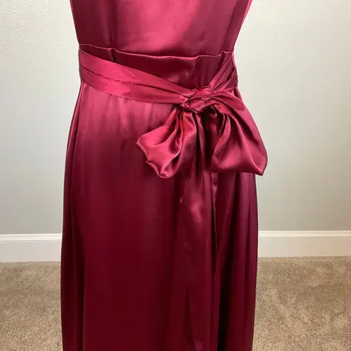 Alex Evenings Wine Red Satin Evening Gown Size 12 A-Line Halter Formal Dress