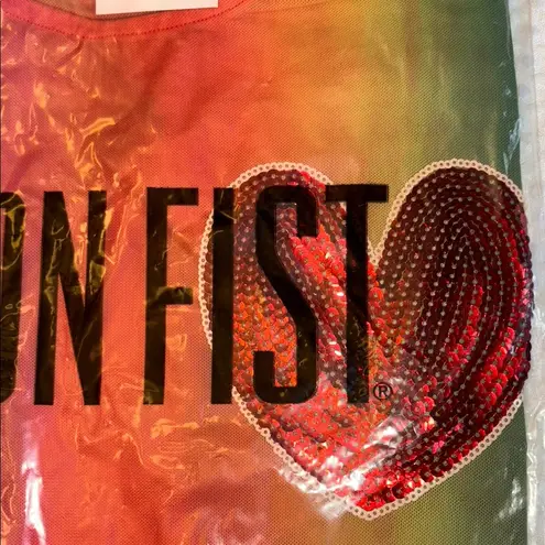 Iron fist NEW! Somewhere Rainbow Sheer Mesh Mini Dress Sequin Heart LARGE Pride